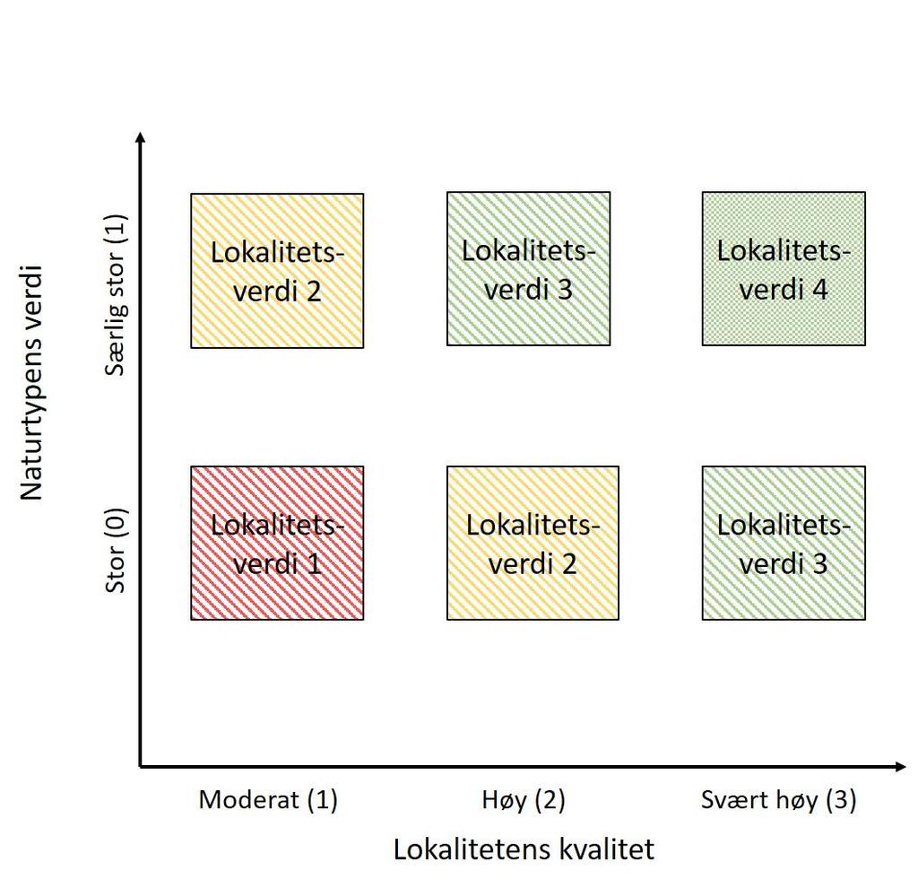 5 Modell for verdisetting oppsummering Som skissert i Miljødirektoratets rammeverk, er verdien til en gitt lokalitet av en naturtype av nasjonal forvaltningsinteresse en funksjon av naturtypens verdi