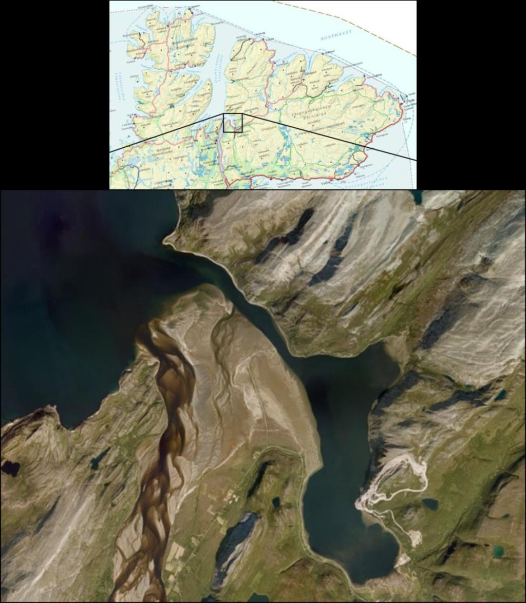 5 1. INNLEDNING 1.1 Bakgrunn og formål For å sikre innseilingen til Elkems kvartsittbrudd planlegger Kystverket å utdype 1 sundet mellom Tanafjorden og Leirpollen i Tana, Finnmark fylke (Figur 1).