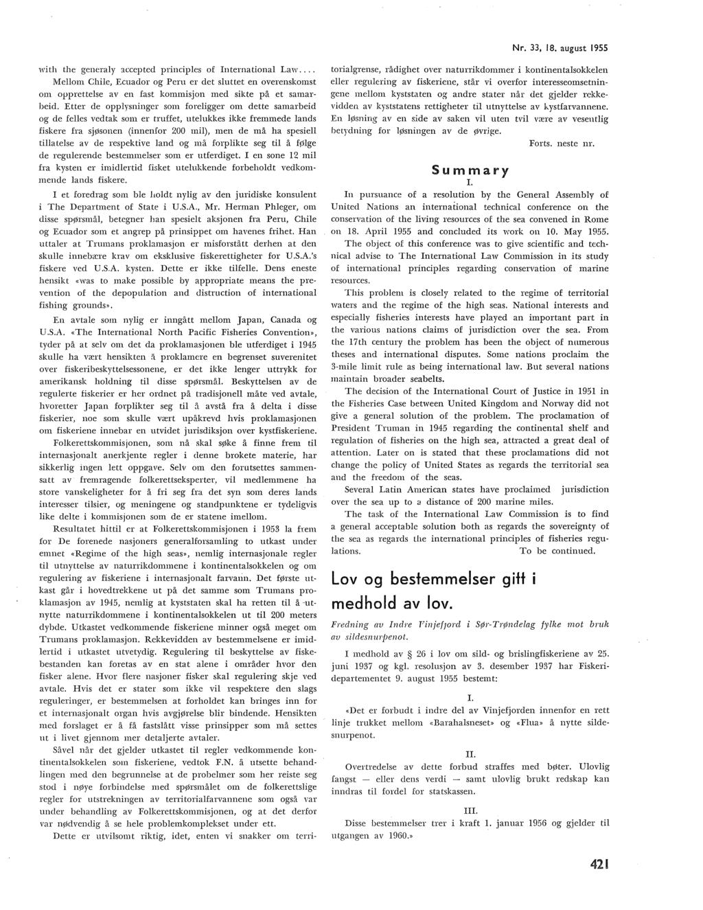 Nr. 33, 18. august 1955 with the generay ::tccepted principes of Internationa Law.