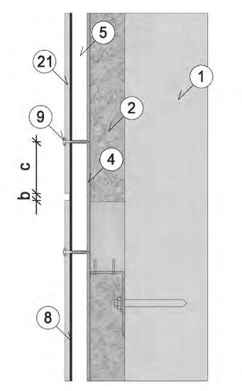 Monteringsdetaljer skruer/trelekter Vertikal snitt horisontale skjøter 3 1 3 Bærende vegg 3 2 3 Isolasjon 3 4 3 Vind stopper 3 5 3 Luftespalte min 23 mm 3 8 3