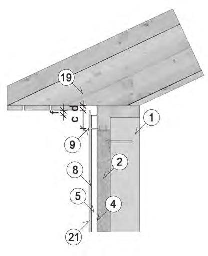 Monteringsdetaljer skruer/trelekter Vertikal snitt takutspring 3 1 3 Bærende vegg 3 2 3 Isolasjon 3 4 3 Vind stopper 3 5 3 Luftespalte min 23 mm 3 8 3 EPDM list 90 mm 3