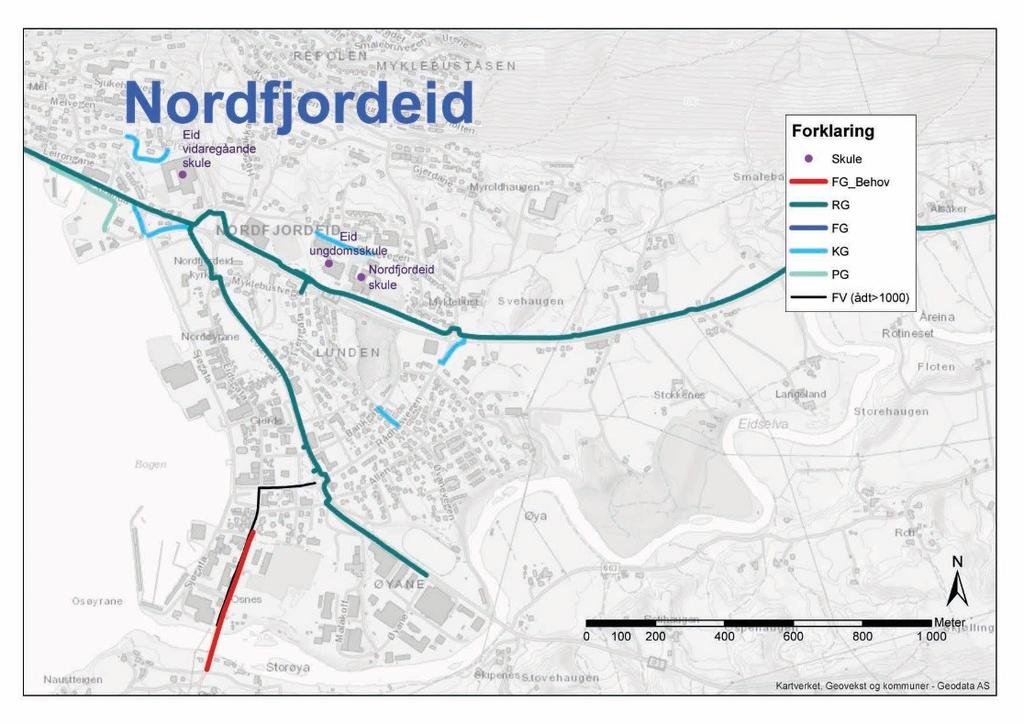 Figur 22 - Fv. 662, Eid sentrum Os ÅDT er 1100, Fartsgrensa er 50 km/t.