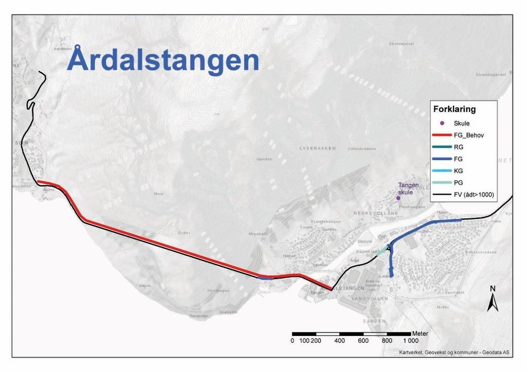 Figur 24 - Fv. 303, Årdalstangen Seimsdalen ÅDT er 1000 og fartsgrensa er 30 og 80 km/t.