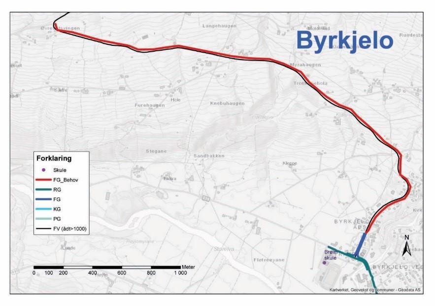 Figur 8 - Fv. 60, Byrkjelo - Øvresetsvingen. ÅDT er 1500 frå Byrkjelo til Støyva (krysset med fv. 693 mot Myklebustdalen).