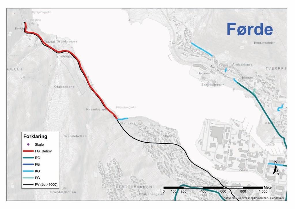 Figur 12 - Fv. 609. Gravdal Kvernbergvika ÅDT på strekninga er 1300. Fartsgrensa er 60 og 80 km/t.