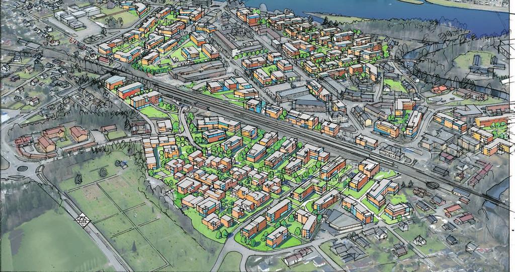 Hokksund - hovedutviklingsområde i Øvre Eiker Skissen viser Hermanns visjon for Hokksund.