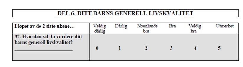 CPCHILD Ditt barns generelle livskvalitet (siste 2 uker) CPCHILD Del 7: Viktigheten av