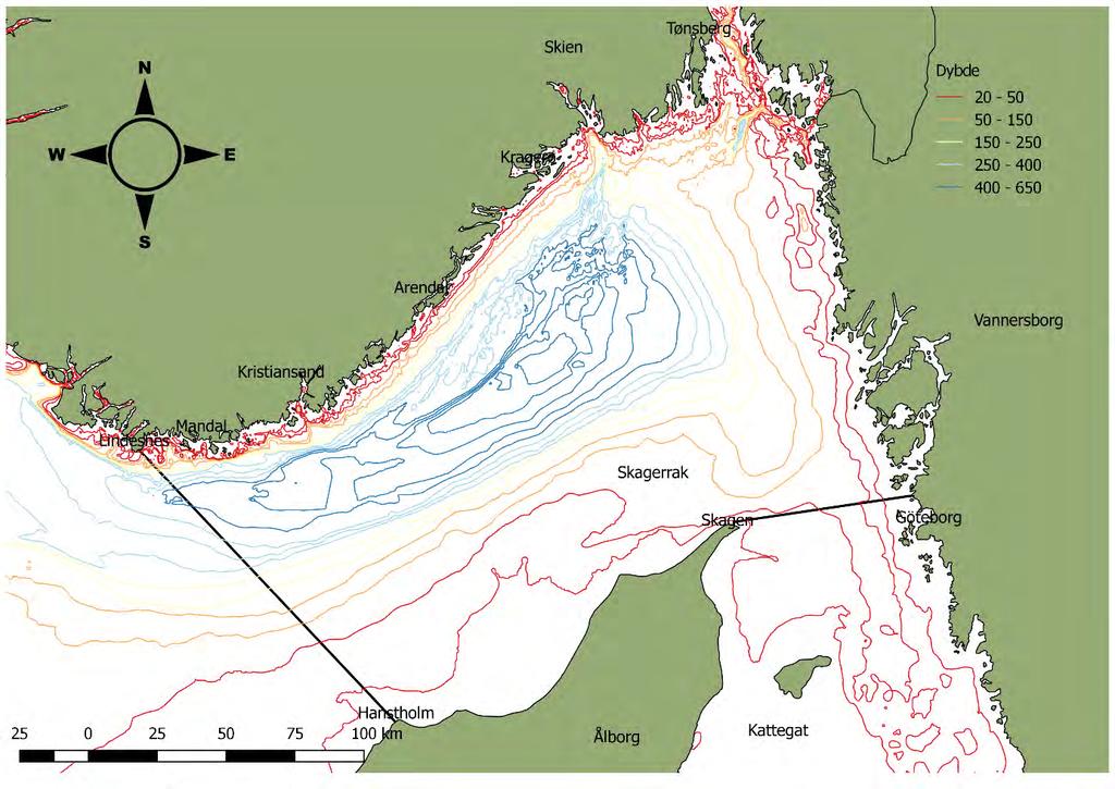 3 Variasjon i naturgitte forhold langs Agderkysten 3.1 Kysten av Aust- og Vest-Agder er en del av Skagerrak Skagerrak er en del av Nordsjøen mellom Danmark, Sverige og Norge (Figur 2).