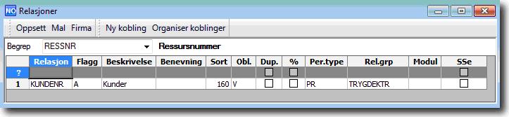 Relasjon RESSNR KUNDENR Koble KUNDENR som en relasjon på ressurs.