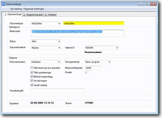 Dokumenttypen for skjema for kronisk sykdom og svangerskapsrelatert sykdom skal hete KRSKJEMA og ha oppsett som