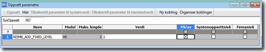 Innledning Systemparametere Det er i 553 innført en del nye systemparametere for refusjonsmodulen. Disse må opprettes og settes til ønsket verdi.