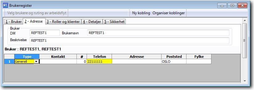 Telefonnummer til den enkelte bruker må legges inn på generell adresse på den enkelte bruker i feltet for Telefon (ikke Mobil): Bruker og brukerens telefonnummer