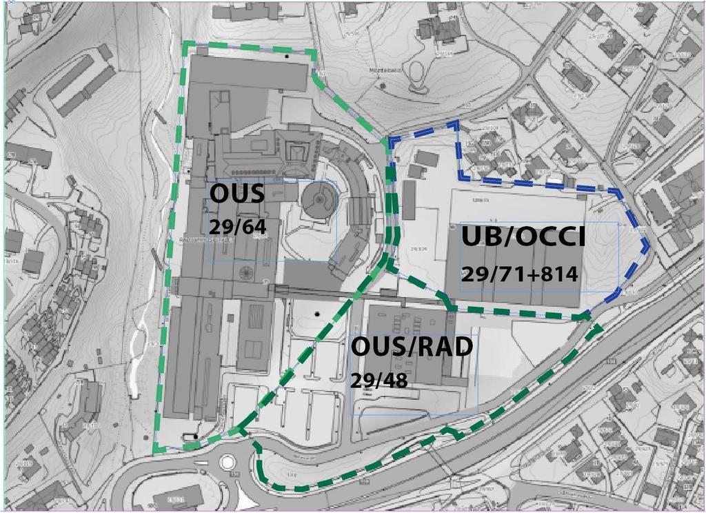 Konseptrapport nytt klinikkbygg Radiumhospitalet 27 Figur 6 Oversikt tomtenummerering 3.2.2 Bygningsmasse Bygningsmassen på Radiumhospitalet utgjør ca 10 % av OUS sitt samlede areal, med 110 000 m 2 fordelt på en rekke bygninger.