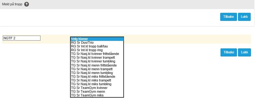 8. Påmelding tropp Fungerer på samme måte som for lag, men uten avkrysningsalternativ bak navnene. 9.