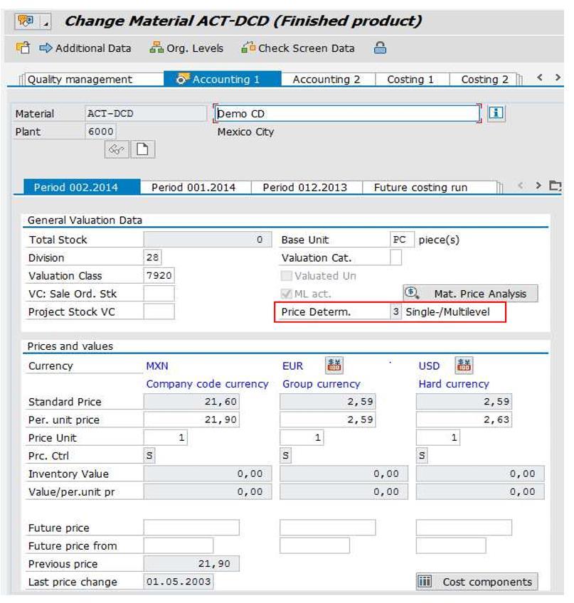 Material Ledger i S/4 HANA ML er obligatorisk for materiell vurdering i S/4 HANA Parallell valuta alltid aktiv inntil 3 parallelle priser og dermed beholdningsverdier Faktisk kosting kan