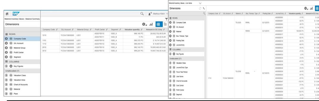 Material Ledger i S/4 HANA - Rapporter Forbedret rapporterings muligheter Før rapportering kun på ML tabeller ikke rapportering ned på