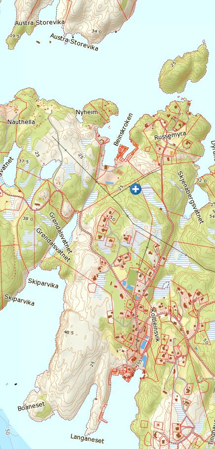 Planprogram Beinskroken, Austevoll kommune datert 19.03.2015 3- Ønska plassering nye naustbodar 4- Ønska plassering ny parkeringsplass 5- Eksisterande hyttesamfunn på Nyheim.