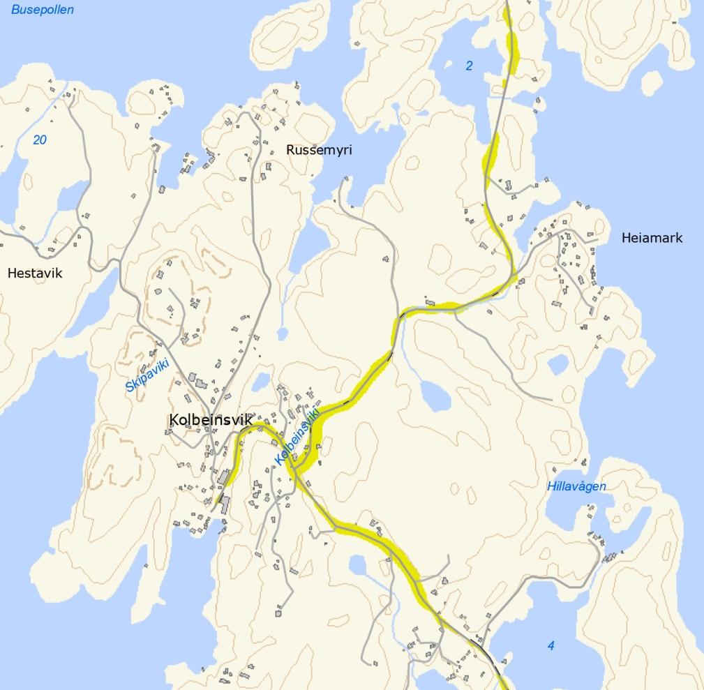 Planprogram Beinskroken, Austevoll kommune datert 19.03.2015 Offentleg kommunikasjon / kollektivdekning Området ligg nord for Kolbeinsvik på Huftarøy. Næraste busshaldeplass er i Kolbeinsvik, ca.