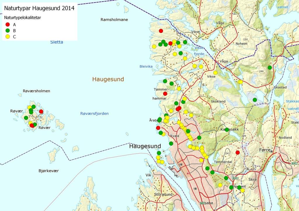 Tabell 1. Oversikt over fordelinga av dei kartlagde naturtypelokalitetane i Haugesund kommune og korleis desse ordnar seg på verdi.