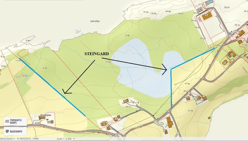 8 Figur 9: Kart som syner steingardane markert med blått, fylkesatlast.no/khb KONKLUSJON Det vart gjennomført ei arkeologisk registrering på Ortneset i perioden 12.10.