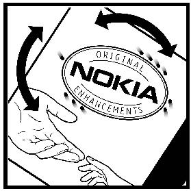 Kontroller hologrametiketten på følgende måte: Selv om batteriet består testen, er ikke det i seg selv en garanti for at batteriet er et ekte Nokia-batteri.