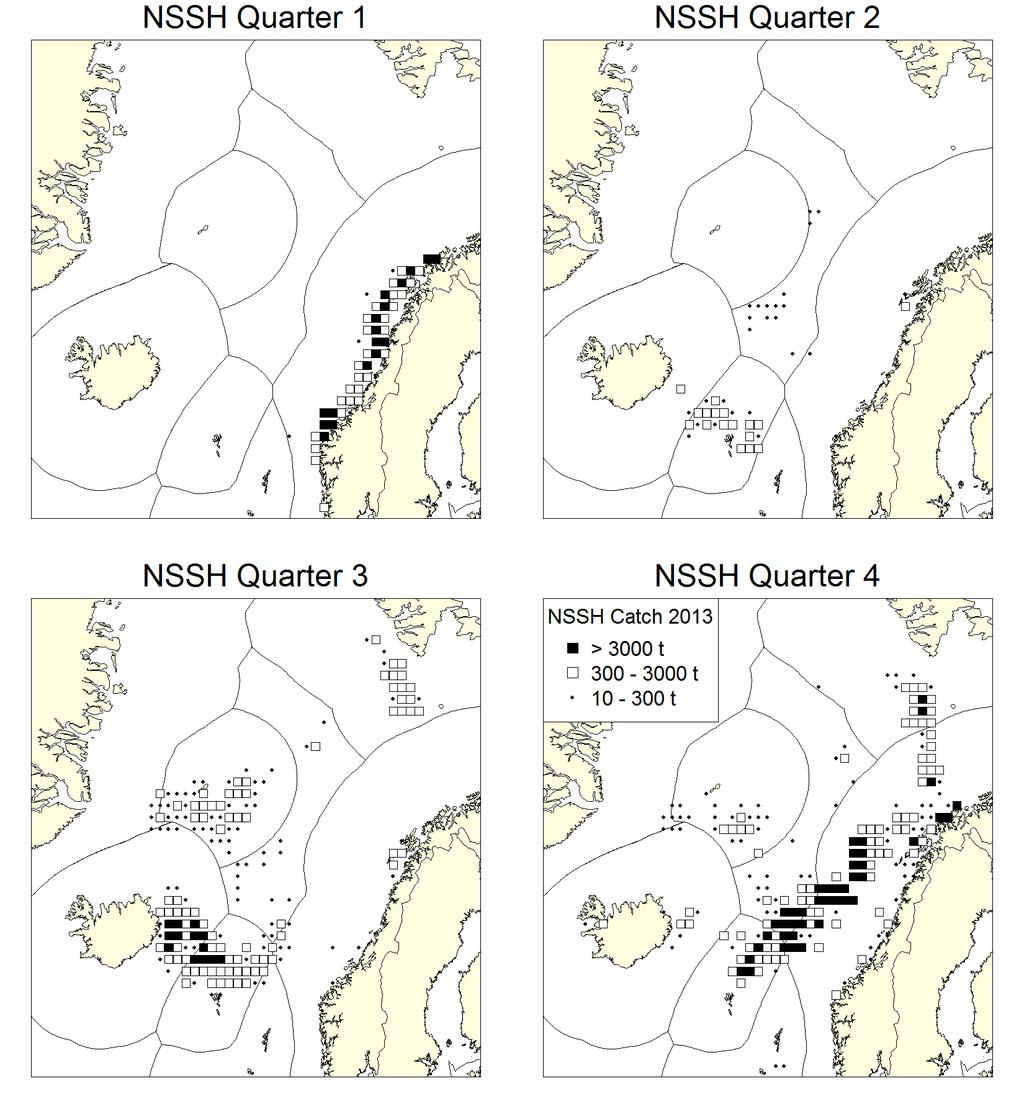 Fangstdata Fangstfordeling per kvartal i 2013 Year Norway Russia Denmark Farose Iceland Ireland Netherlands Greenland UK Germany Total 2010 871113 199472 26792 80281 205864 8061 26695 3453 24151