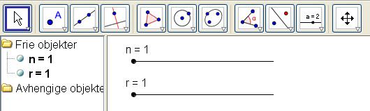 Skriv r = 1 i Inntastingfeltet og trykk Enter. Klikk i rundingen foran r i Algebrafeltet.