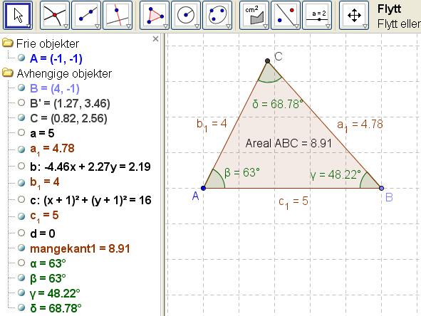 Du har nå dette bildet: Av figuren ser du at BC = 4,8 cm, vinkel B 48,