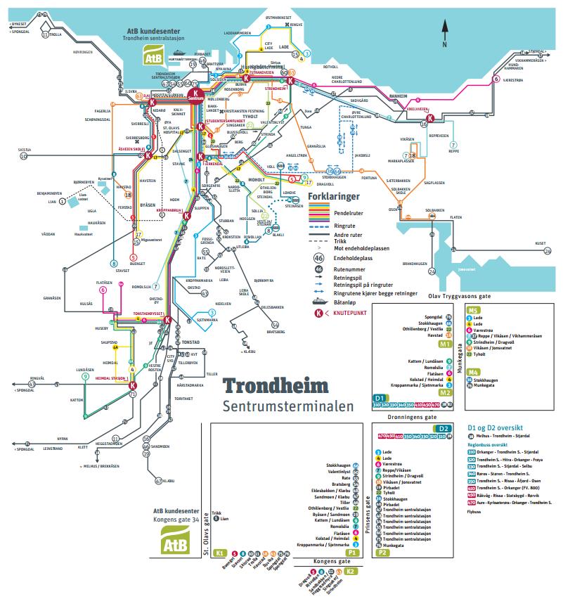 2) Trondheim har i dag et busstilbud som i hovedsak retter seg mot sentrum Rutestruktur, radiell og pendel Rutekart for Trondheim høsten 2016 Byomr. 3 Byomr. 2 Byomr. 4 Byomr. 1 Bysentrum Byomr.