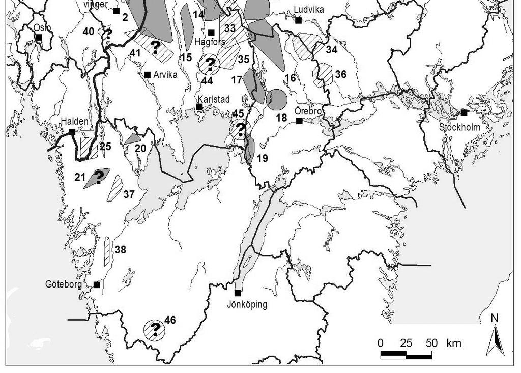 Skandinavia vinteren 2007-2008. Tall i figuren er i samsvar med nr. i Appendiks 1.