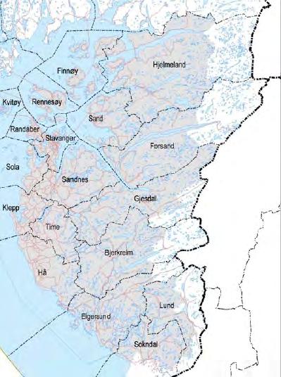 9 Figur 2-1: Modellområdet for DOM Nord-Jæren (vist som lyse grå), med kommunegrenser. Modellen DOM Nord-Jæren er levert av Region vest.