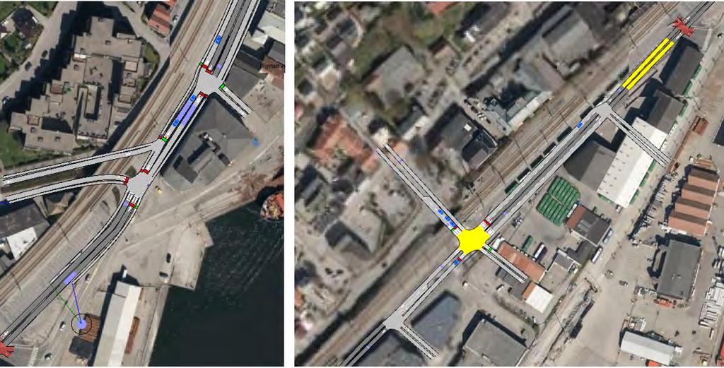 41 Figur 7-5: Midtstilt løsning Strandgata/Jernbaneveien. Kryss mot Langgata t.v., og adkomst til Tinghu