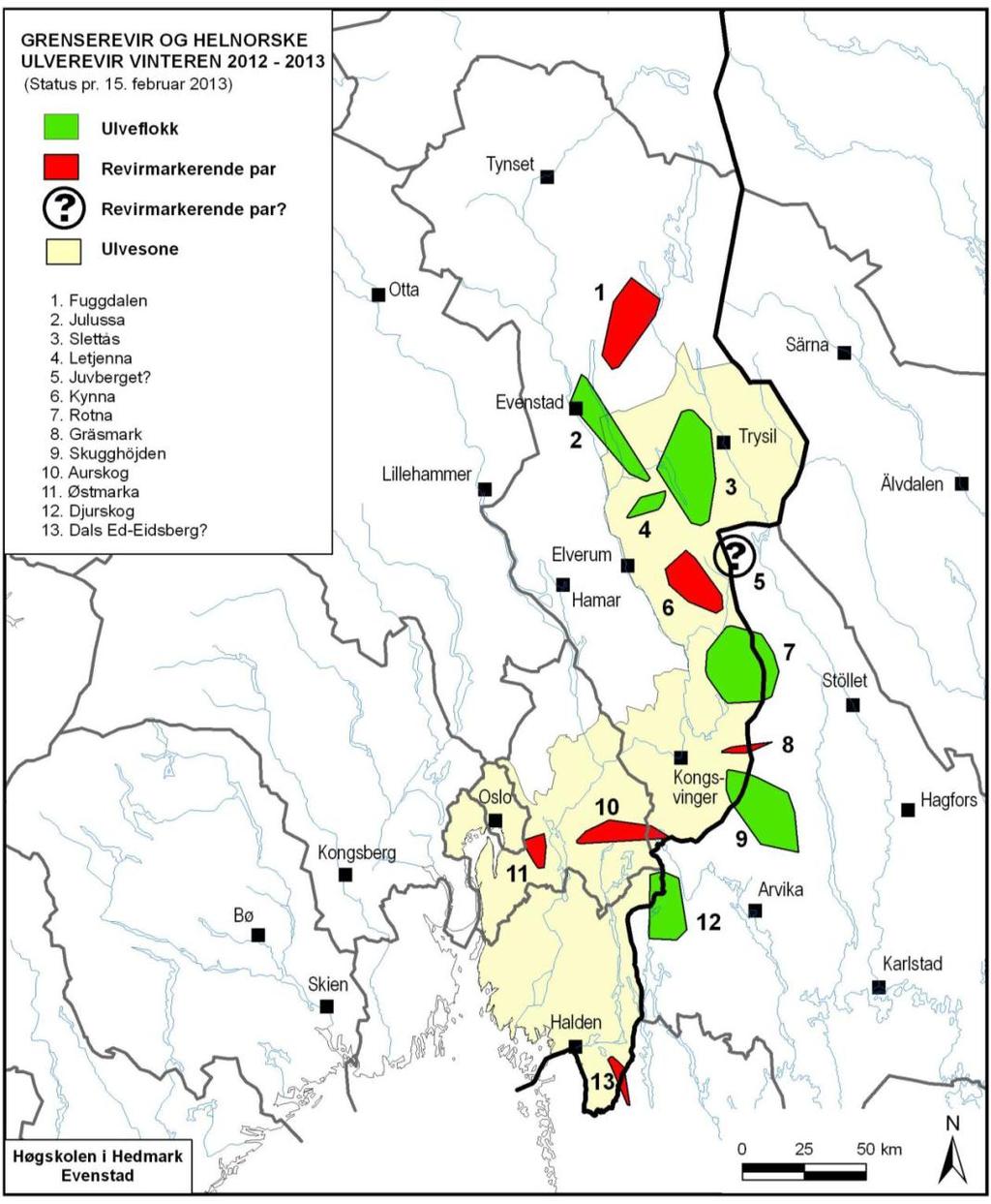 Ulv Bestandsstatus i Noreg Vinteren 2012-2013: 58-71 ulvar påvist