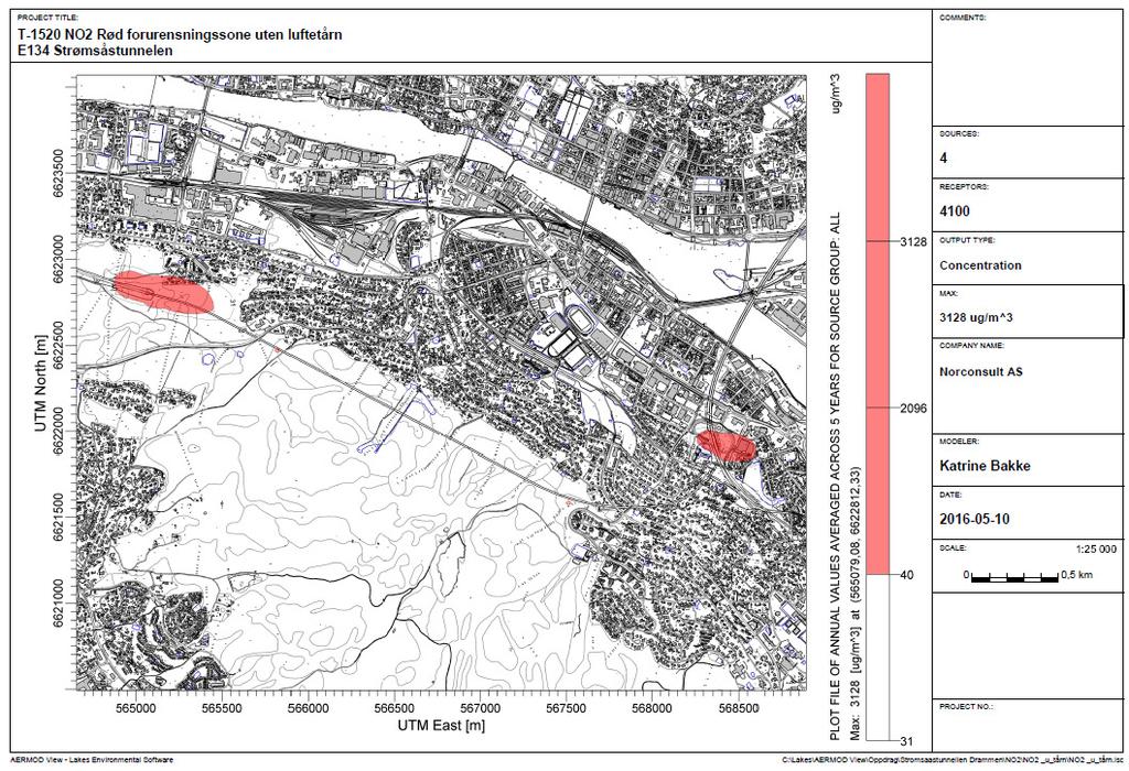 Figur 5: Luftsonekart for E134 Strømsåstunnelen uten