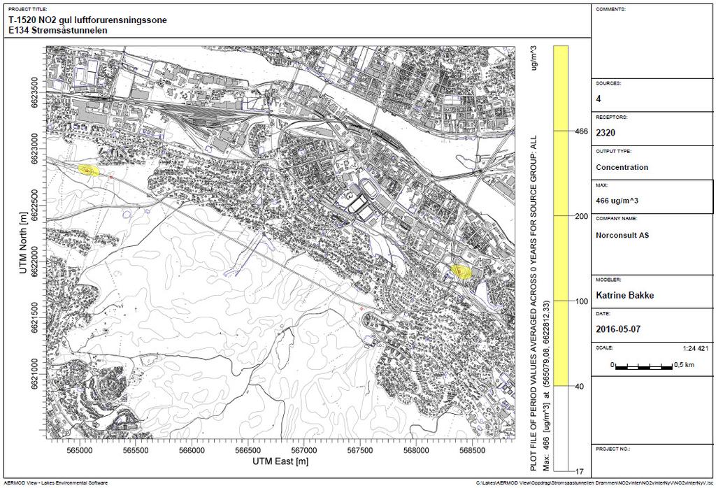 Figur 7: Luftsonekart for E134 Strømsåstunnelen.