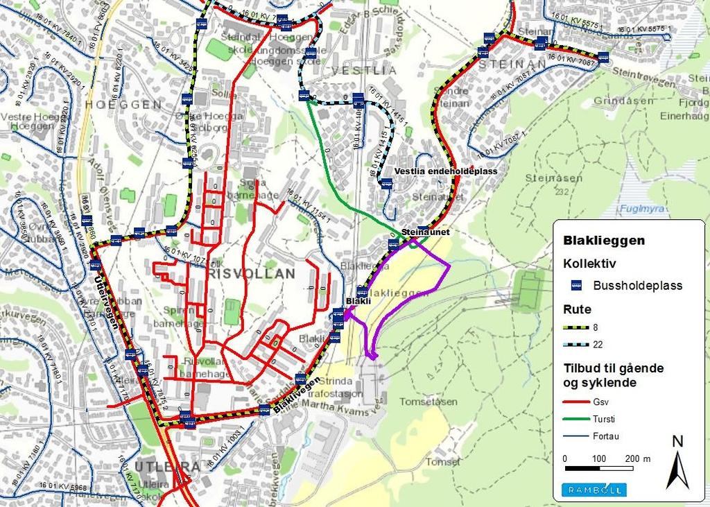 Trafikkanalyse Blaklieggen -10 2.4 Kollektivtilgjengelighet Det er god tilgjengelighet til kollektivtrafikk ved de nye boligene.