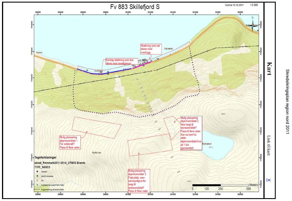 600 m strekning utsatt for snøskred Forslag: 300 m