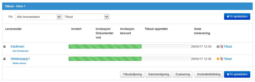 Klikk på Tilbud: Scannet tilbudsbrev sent på melding: Dersom du finner samme signatur (hash kode) på både utskrevet autensitetsbrev fra leverandøren og på svarsiden, har du verfisert at svarene er