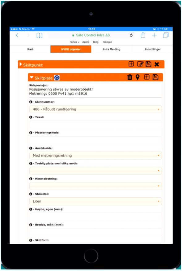 SINUS.infra felt Redigere/Registrere NVDB-objekter. Man kan redigere både tekst og kartdata fra systemet.