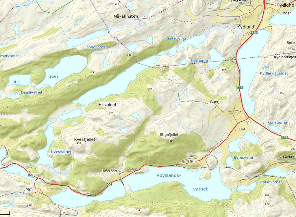 Figur 8: Ellivatnet og tilgrensende innsjøer Tabell 6: Resultater av vannprøver tatt under prøvefisket (*: nm) Dato Stasjon/ Prøvelokalitet/ Temp. ph Kond.