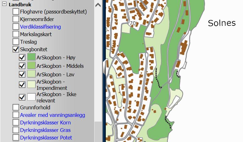 7 Landbruk / naturressurser Innenfor planområdet er det skogsarealer med høy og middels