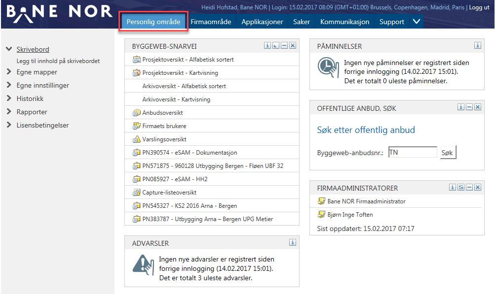 Anbefalt praksis Godkjent av: Steffensen, Birger Side: 14 av 114 3.1. Byggeweb Prosjekt Alle filer i Arbeidsområdet skal beskrives. Filene beskrives med metadata.