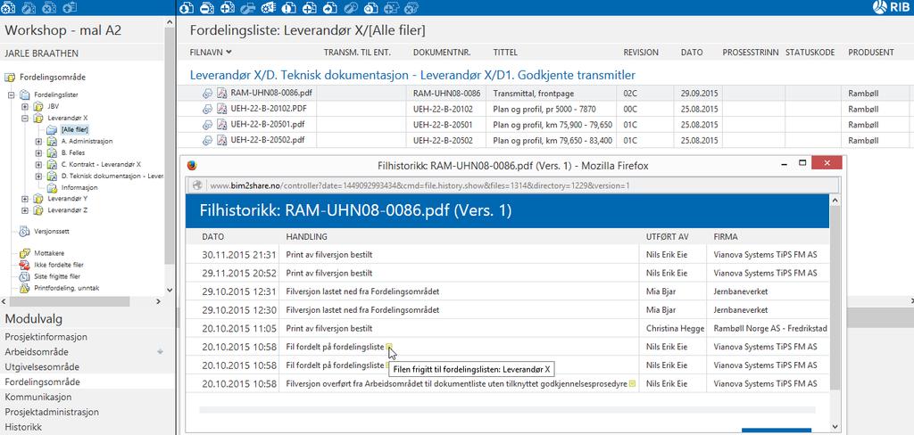 Anbefalt praksis Godkjent av: Steffensen, Birger Side: 25 av 114 Figur 15: Filhistorikk Behandling av avtalte signaldokumenter/-tegninger i ProArc: All kommunikasjon med eksterne leverandører gjøres