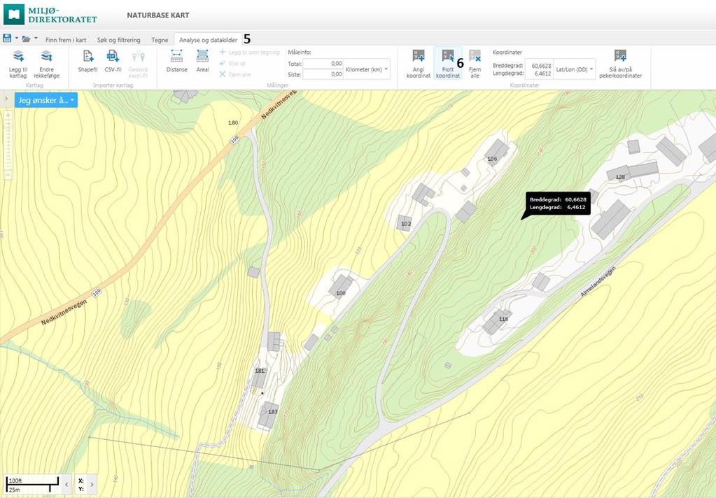 Figur 13 Hvordan man kan finne GPS-punkt i Naturbase. 2.4.5.