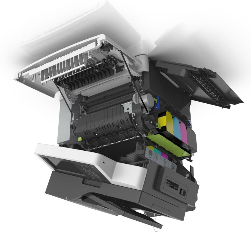 Vedlikeholde skriveren 211 Skifte rekvisita Bytte oppsamlingsflaske for toner 1 Toppdeksel 2 Toneroppsamlingsflaske 3 Høyre deksel 4 Frontdeksel 1 Pakk ut den nye