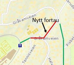 Figur 24: Etablering av nytt fortau i Gråkamveien Innsnevring/oppstramming av krysset Gråkamveien X Trosterudveien Siktrydding.