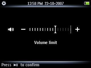 > Når du setter en volumgrense kan du ikke lenger overskride valgt volum, heller ikke om du presser VOL+-knappen.