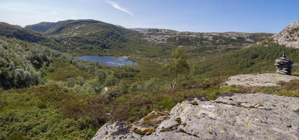 1. Stølsvatnet - Fossdalen Like sør for planområdet går traseen ned i en lukket dalgryte rundt Stølsvatnet som det sentrerende element.