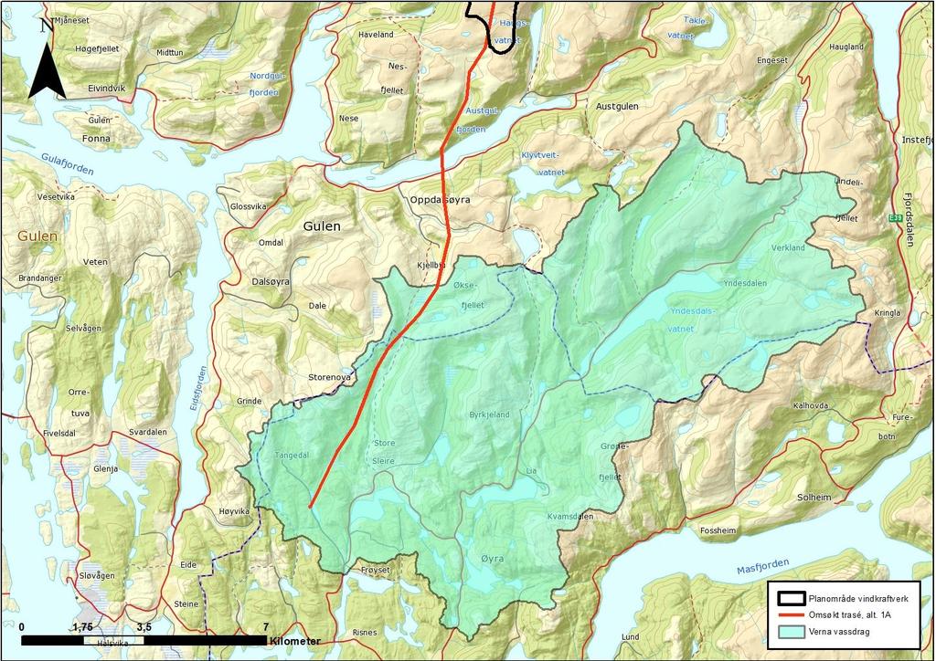 Figur 7.9. Verneområdet for det verna vassdraget Yndesdalsvassdraget (Kilde: NVE). 7.4 