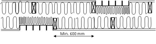 8 Prinsipper vibrasjonsforhold 13-11 (RIV, RIE, RIB, ARK) Figur 14: Prinsippskisse som viser el-bokser montert ved siden av hverandre på vegger med krav til feltmålt lydisolasjon R w mellom 38 48 db.